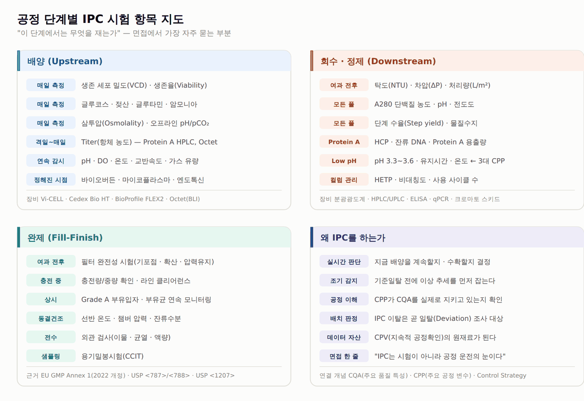 항체의약품 공정 단계별 공정관리(IPC) 항목 지도