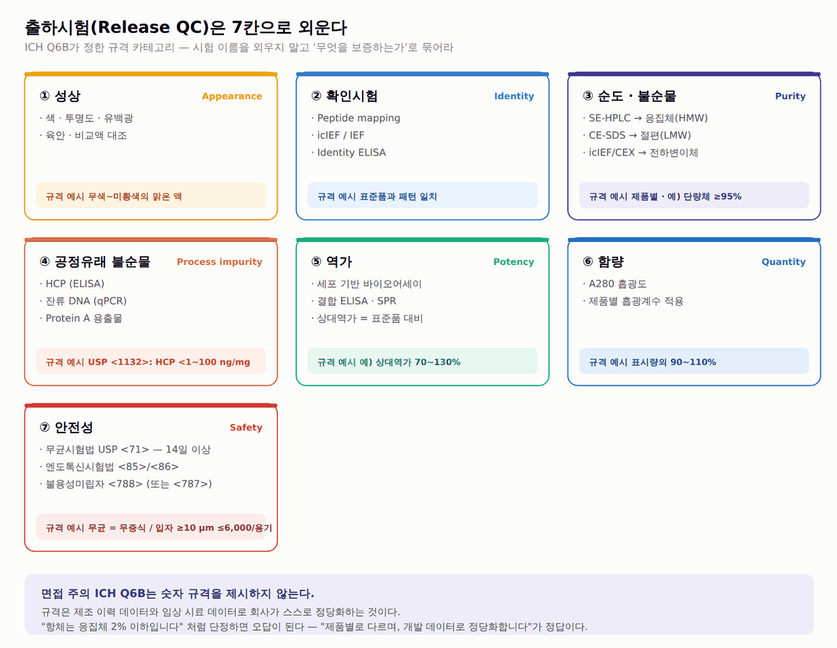 ICH Q6B 기준 항체의약품 출하시험 7개 카테고리