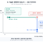 랩스커버리와 ALT-B4의 작용 축 비교 개념도 — 랩스커버리는 투여 빈도를, ALT-B4는 투여 시간을 줄인다