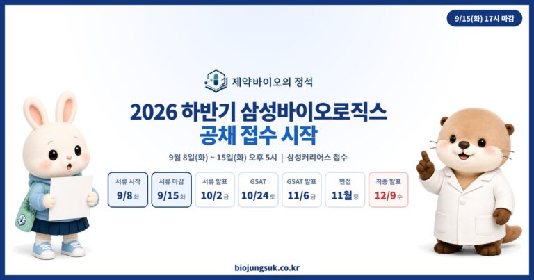 삼성바이오로직스 공채 일정 — 2026 하반기 9/8~9/15 접수, GSAT·면접 총정리
